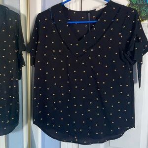 Cute dressy blouse, thin material, with strings hanging on the side